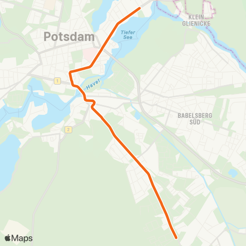 Verkehrsbetrieb Potsdam Rehbrücke Bhf ↔︎ Glienicker Brücke map