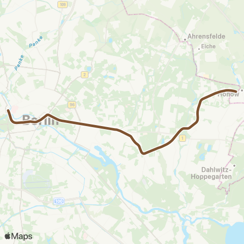 BVG S+U Berlin Hbf ↔︎ U Hönow map