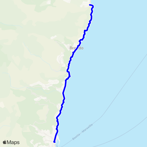 Via Bastia Mairie Bastia - Miomu - Erbalonga - Siscu map