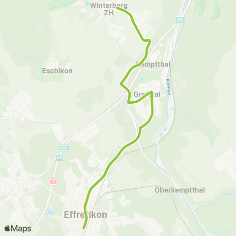 VBG - Verkehrsbetriebe Glattal Winterberg ZH, Wältiwis - Effretikon, Bahnhof map