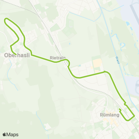 VBG - Verkehrsbetriebe Glattal Rümlang, Bahnhof - Oberhasli, Dorf map