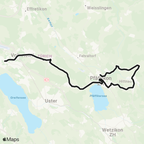 VBG - Verkehrsbetriebe Glattal Schwerzenbach ZH, Bahnhof - Pfäffikon ZH, Steinwiesstrasse map