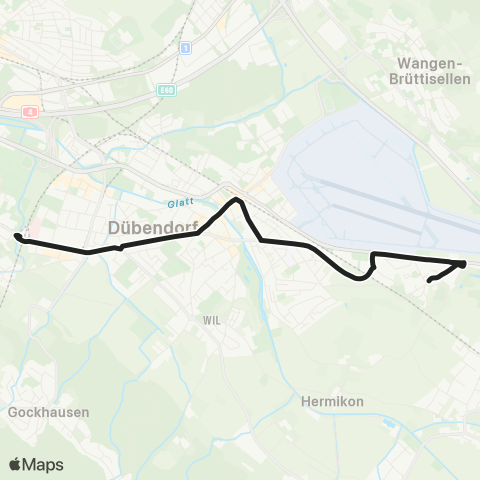 VBG - Verkehrsbetriebe Glattal Stettbach, Bahnhof - Dübendorf, Gfenn map