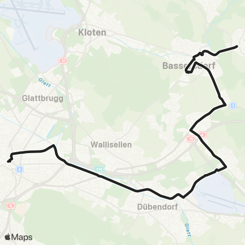 VBG - Verkehrsbetriebe Glattal Zürich Oerlikon, Bahnhof - Nürensdorf, Zentrum map