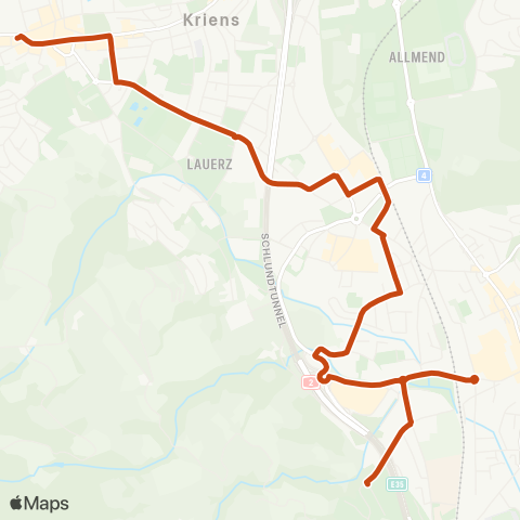 VBL - Verkehrsbetriebe Luzern Horw, Spitz - Kriens, Busschleife map