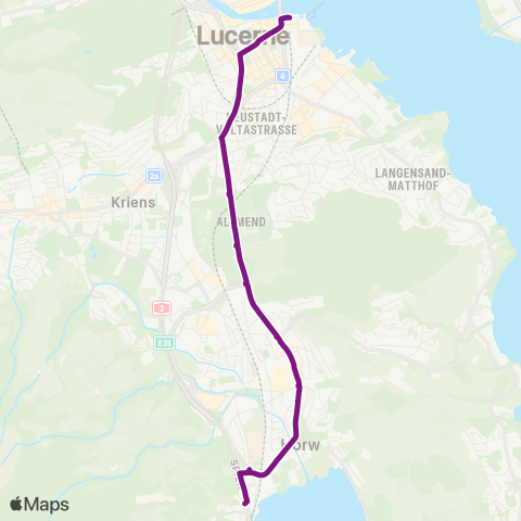 VBL - Verkehrsbetriebe Luzern Luzern, Bahnhof - Horw, Ennethorw map