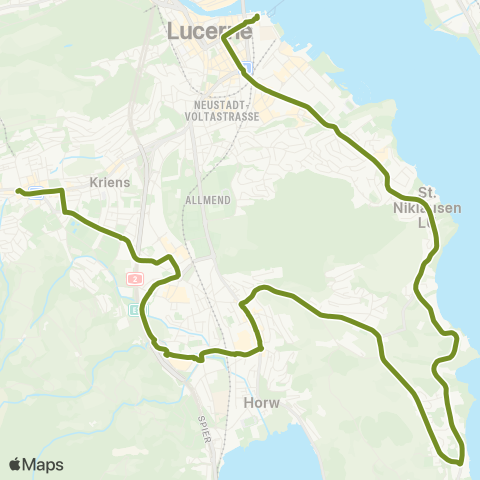 VBL - Verkehrsbetriebe Luzern Luzern, Bahnhof - Kriens, Busschleife map