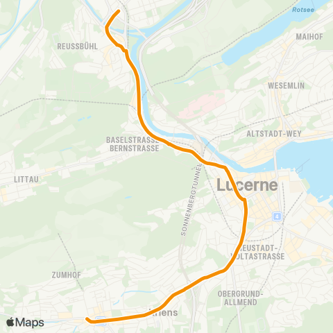 VBL - Verkehrsbetriebe Luzern Emmenbrücke, Bahnhof Süd - Kriens, Busschleife map