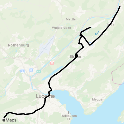 VBL - Verkehrsbetriebe Luzern Luzern, Bahnhof - Obernau, Dorf map