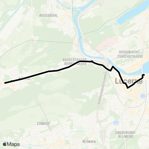 VBL - Verkehrsbetriebe Luzern Luzern, Gasshof - Luzern, Bahnhof map