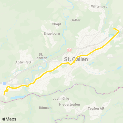 VBSG - Verkehrsbetriebe St.Gallen St. Gallen, Stephanshorn - St. Gallen, Winkeln map