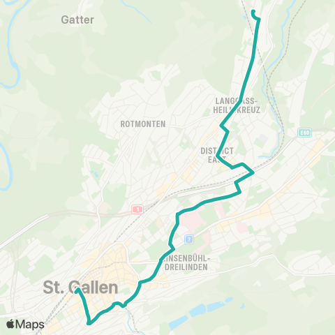 VBSG - Verkehrsbetriebe St.Gallen St. Gallen, Bahnhof - St. Gallen, Bruggwald map