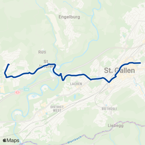 VBSG - Verkehrsbetriebe St.Gallen Abtwil SG, Sonnenberg - St. Gallen, Bahnhof map