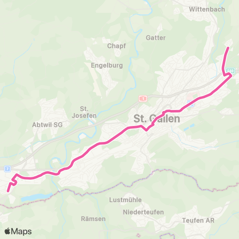 VBSG - Verkehrsbetriebe St.Gallen St. Gallen, Guggeien - St. Gallen, Wolfganghof map