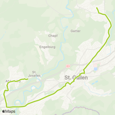 VBSG - Verkehrsbetriebe St.Gallen Wittenbach, Bahnhof - Abtwil SG, St. Josefen map