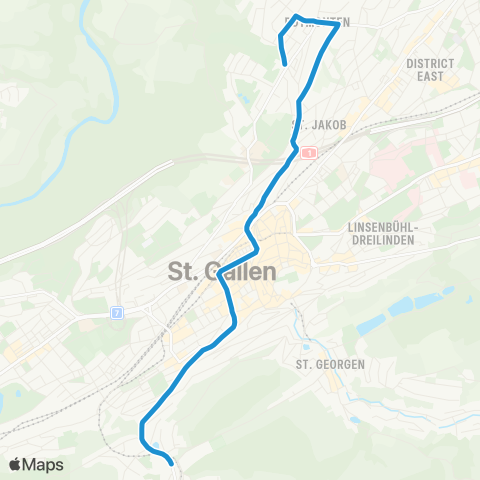 VBSG - Verkehrsbetriebe St.Gallen St. Gallen, Rotmonten - St. Gallen, Riethüsli map