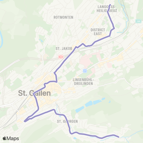 VBSG - Verkehrsbetriebe St.Gallen St. Gallen, Bach St. Georgen - St. Gallen, Heiligkreuz map