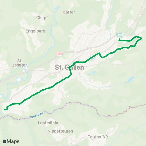 VBSG - Verkehrsbetriebe St.Gallen St. Gallen, Neudorf/R'str. - St. Gallen, Hinterberg map