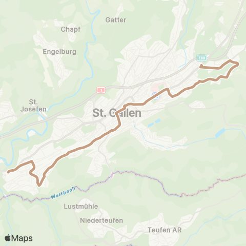 VBSG - Verkehrsbetriebe St.Gallen St. Gallen, Neudorf/R'str. - St. Gallen, Wendeplatz Stocken map