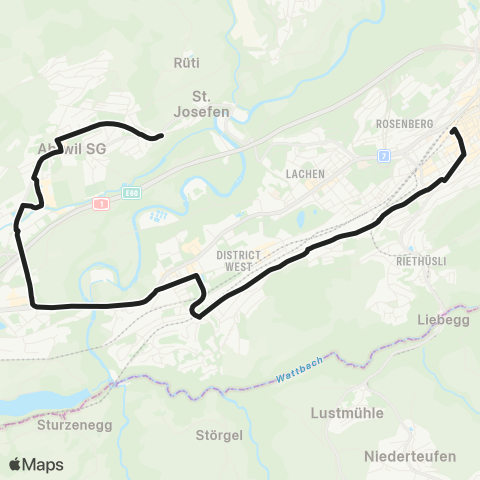 VBSG - Verkehrsbetriebe St.Gallen Abtwil SG, St. Josefen - St. Gallen, Bahnhof map