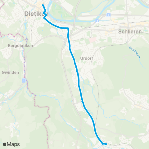 VBZ - Verkehrsbetriebe Zürich Dietikon, Bahnhof - Birmensdorf ZH, Bahnhof map