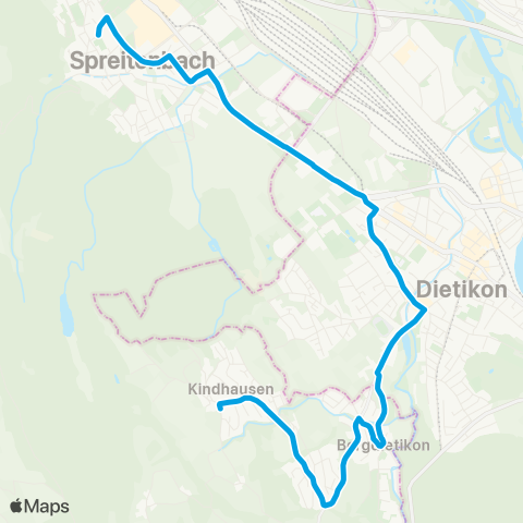 VBZ - Verkehrsbetriebe Zürich Spreitenbach, Glattler - Kindhausen AG map