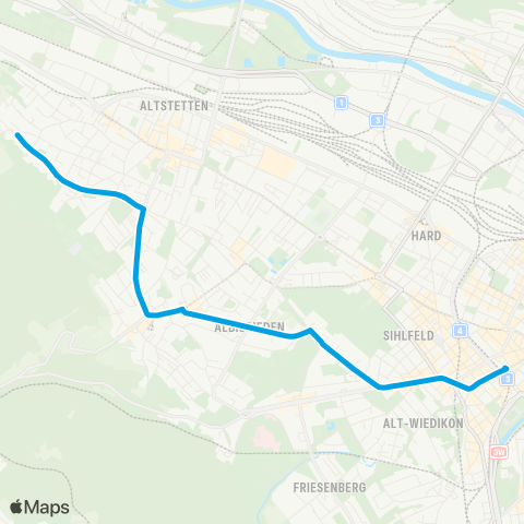 VBZ - Verkehrsbetriebe Zürich Zürich Wiedikon, Bahnhof - Zürich, Dunkelhölzli map