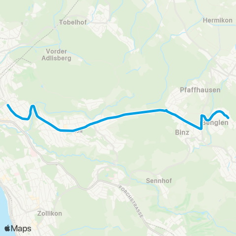 VBZ - Verkehrsbetriebe Zürich Zürich, Klusplatz - Benglen, Bodenacher map