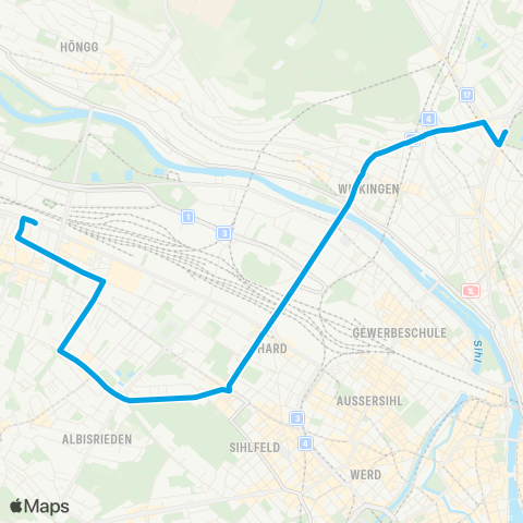 VBZ - Verkehrsbetriebe Zürich Zürich, Milchbuck - Zürich Altstetten, Bahnhof map