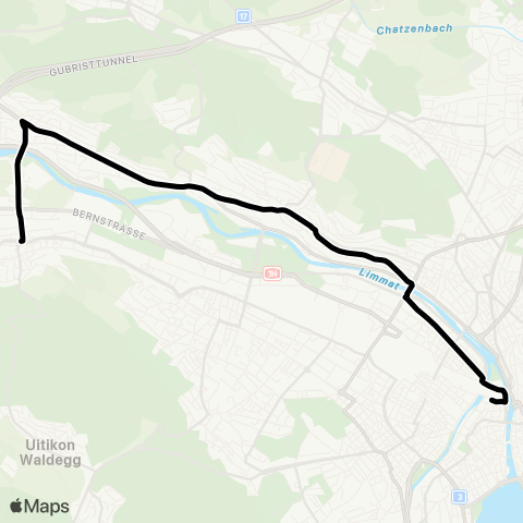 VBZ - Verkehrsbetriebe Zürich Zürich, Bahnhofplatz/HB - Weiningen ZH, Lindenplatz map