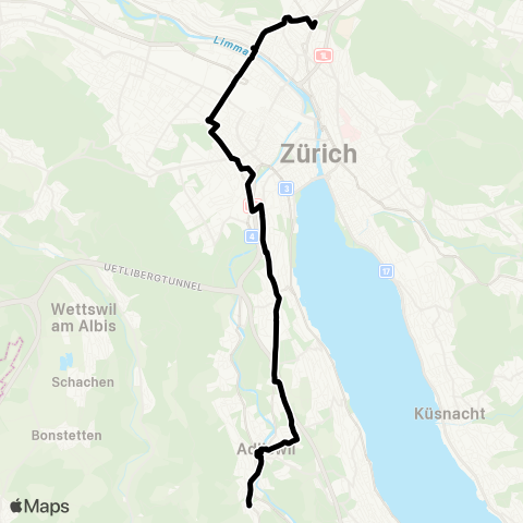 VBZ - Verkehrsbetriebe Zürich Zürich, Milchbuck - Adliswil, Büchel map