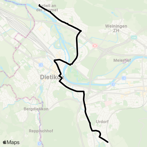 VBZ - Verkehrsbetriebe Zürich Urdorf Weihermatt, Bahnhof - Oetwil an der Limmat, Zentrum map