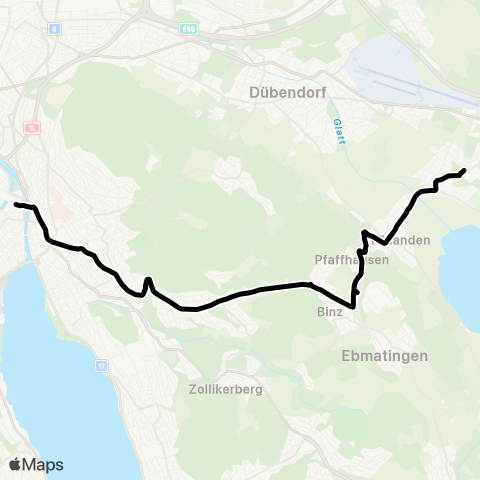 VBZ - Verkehrsbetriebe Zürich Zürich, Bahnhofplatz/HB - Schwerzenbach ZH, Bahnhof map