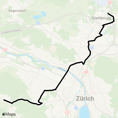 VBZ - Verkehrsbetriebe Zürich Uitikon, Dorf - Glattbrugg, Glatthof map