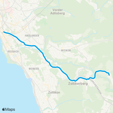 VBZ - Verkehrsbetriebe Zürich Zollikerberg, Sennhof - Zürich Stadelhofen, Bahnhof map