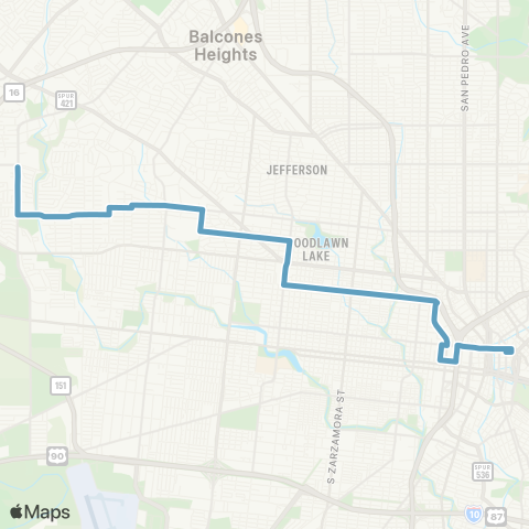 VIA Metropolitan Transit Poplar / Woodlawn 89-90 Lineup map