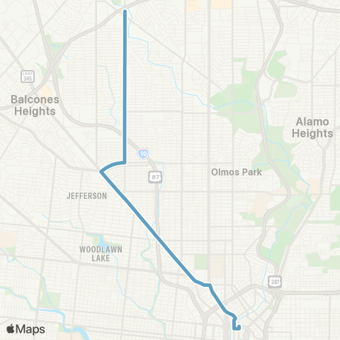 VIA Metropolitan Transit Vance Jcksn / West Ave 96-97 Lineup map