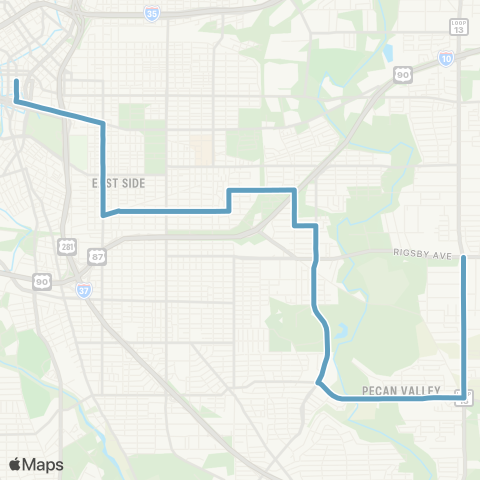 VIA Metropolitan Transit Rigsby / Porter 30-28 Lineup map