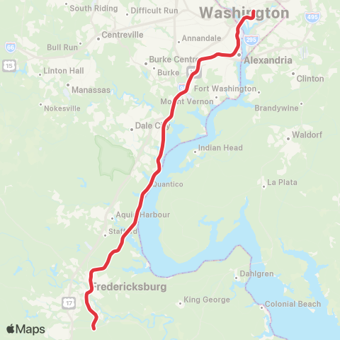 VRE Fredericksburg Line map