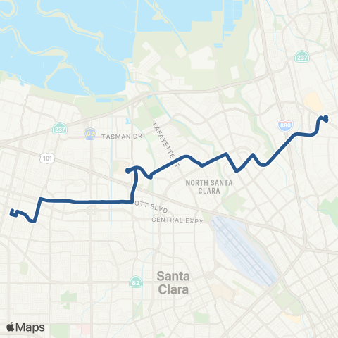 VTA Milpitas BART - Sunnyvale TC map