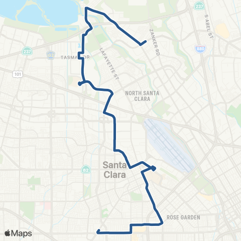 VTA Stvns Crk & Saratoga - Baypointe via Alviso map