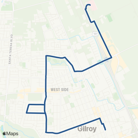 VTA Gilroy TC - St. Louise Hosp via W Gilroy map