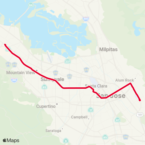 VTA Palo Alto TC - Eastridge Rapid map