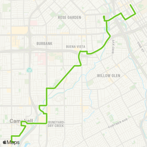 VTA 2nd & Santa Clara - Winchester map