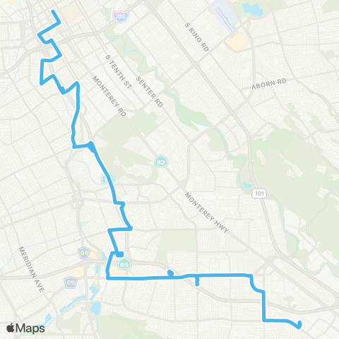 VTA 2nd & Santa Clara - Santa Teresa map