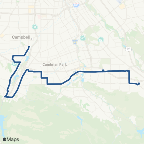 VTA Winchester Sta - Santa Teresa Sta map