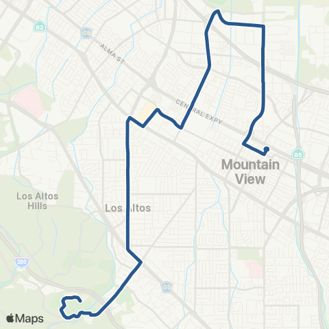 VTA Foothill Coll - Mtn View TC via N. Bayshore map