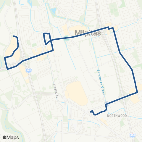 VTA Milpitas BART - McCarthy Rnch via Prk Victoria map