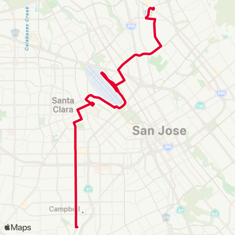 VTA Milpitas BART - Winchester Sta via SJC Airport map