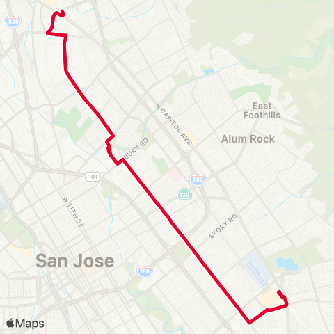 VTA Milpitas BART - Eastridge via King map